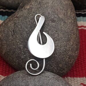 Vtg Mexico 925 Sterling Silver Treble Clef Musical Note Pin Brooch Signed Nala
